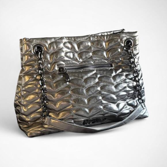 Betsey Johnson Quilted Metallic Hearts Shoulder Bag Everyday Tote - Picture 1 of 8